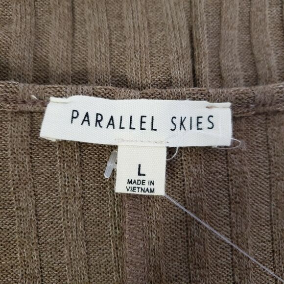 Parallel Skies Womens Sweater Size Large Ribbed Brown 3/4 Sleeve Dolman Buttons - Picture 7 of 8